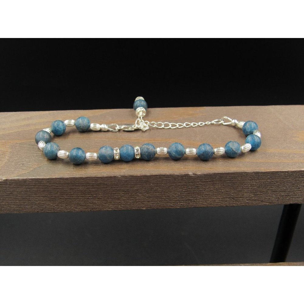 8" Sterling Silver Cool Blue Stones And Clear Crystal Bracelet Vintage Elegant